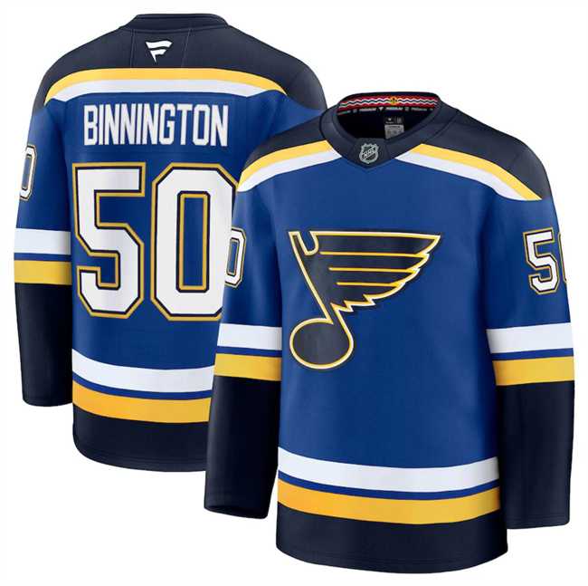 Men%27s St. Louis Blues #50 Jordan Binnington Blue 2024-25 Home Stitched Hockey Jersey Dzhi